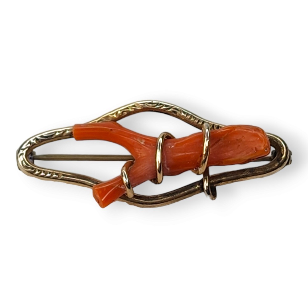 Vintage Victorian Branch Coral Gold Tone Brooch Pin